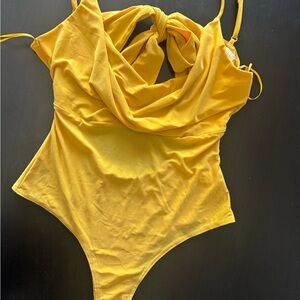 meraki Yellow Kids One-Piece Swimsuit with Cowl Neck